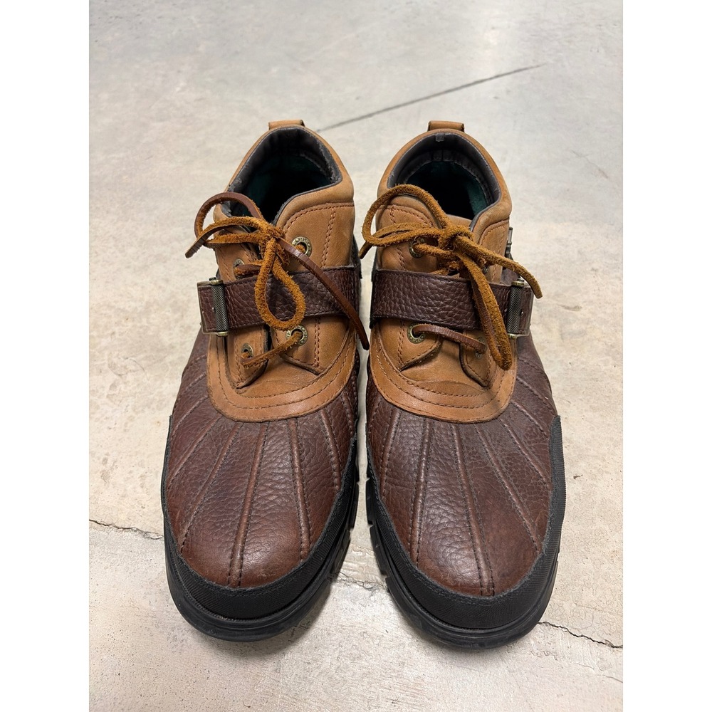 Polo Ralph Lauren Mens Brown Leather Duck Boots Buckle Strap Mid Top Lug Sole - Picture 3 of 6